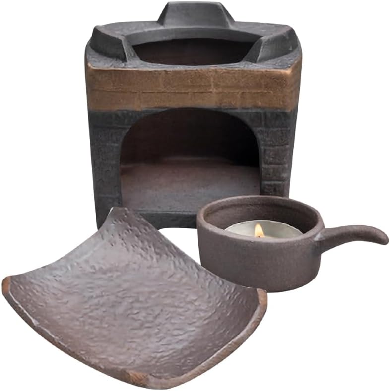 PRETYZOOM Ceramic Teapot Warmer Set with Candle Holder and Plate Compact 4.33X3.74X3.74In Retro Tea Stove for Home Office Desk Use Sturdy Warmer for Heating and Toasting Tea