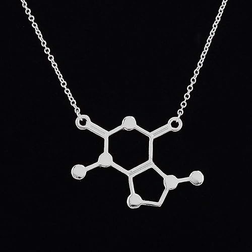 Miniatura 2 de Art Attack Collar de molécula de chocolate, dije de cafeína, regalo para profesor de ciencias químicas, profesor y estudiante de posgrado (plateado)