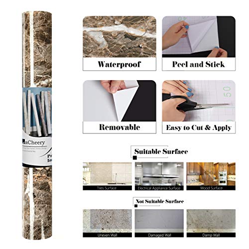 Lacheery Dark Brown Marble Contact Paper For Cabinets Peel And Stick Wallpaper For Kitchen Countertops Removable Backsplash Self Adhesive Wallpaper For Counter Top Covers Old Furniture 15.8"X80" #TOP6