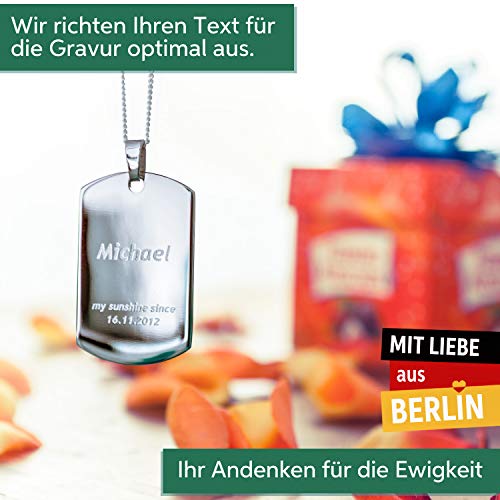 Diamandi Dog-Tag Kette mit Foto-Gravur I Ihr Bild + Text gravieren I Ketten-Anhänger Silber