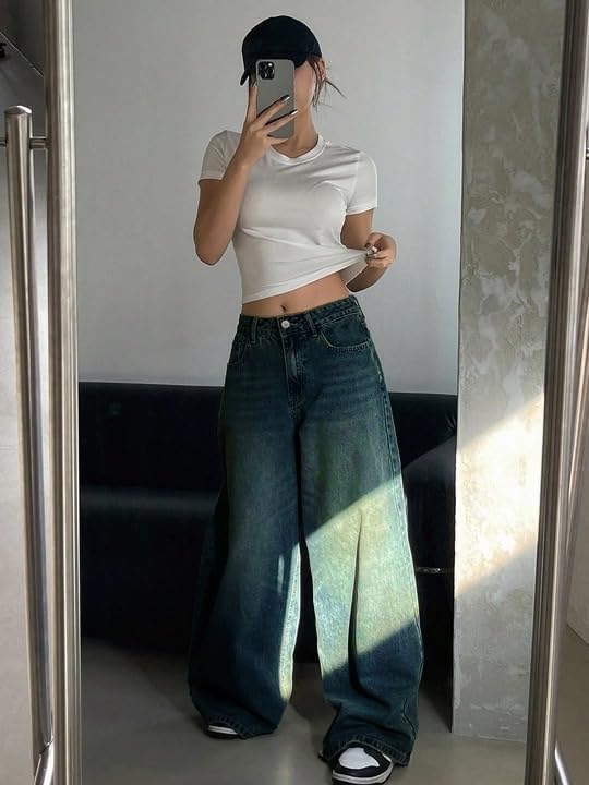 Image of KOTTY Women Trendy Wide Leg Jeans High Waist Baggy Fit Denim Streetwear Jeans