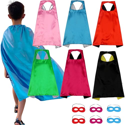 QSLKI 6 unidades capa de super-herói para crianças, capa e máscaras para meninos e meninas super-herói cosplay disfarces, disfarces de Halloween infantis para cosplay de festa de aniversário de Natal