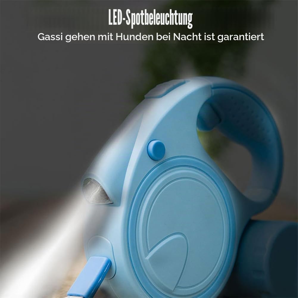 Ausziehbare Hundeleine, verlängerbare Hundeleine mit LED Haustier-Einziehleine mit rutschfestem Griff, abnehmbarer Kotbeutelhalter für kleine bis mittelgroße Hunde bis zu 25 kg mit rutschfestem Griff