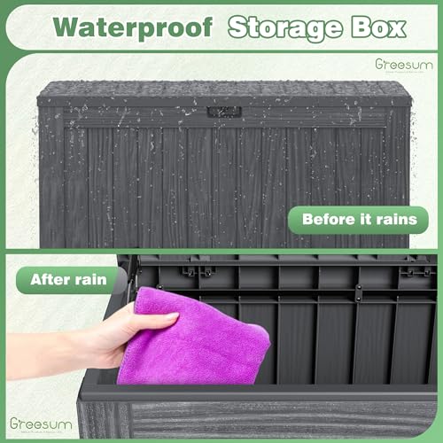 Image of Greesum Outdoor Storage Box 120 Gallon Storage Bin with Lid for Patio Furniture, Garden Tools, Pool Supplies, Lockable, Waterproof and UV Resistant, Gray
