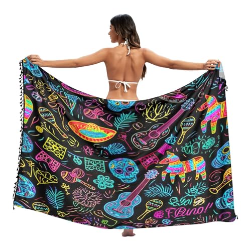 Cinco De Mayo Skull Noir Maillots de Bain Sarong Frange Plage Sarong pour Femme Large, Cinco De Mayo , Taille M