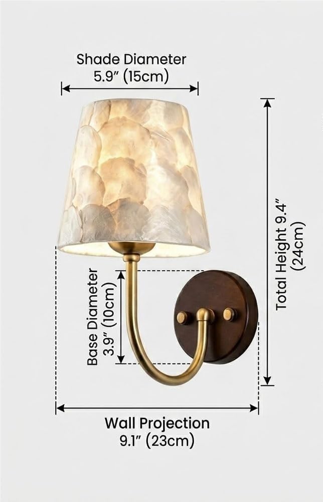 Aplique de Pared para Interiores, Dormitorio, Pasillo, Pantalla Moderna en Forma de Concha, con Brazo metálico Curvado y Placa Trasera Redonda, lámpara de Techo para Sala de Estar,