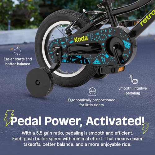 Image of Retrospec Koda Plus Kids Bike for Boys & Girls Ages 2-3 Years - 12 inch Children's Bicycle, Adjustable Seat & Handlebars, Removable Training Wheels, Front Hand Brakes, Rear Coaster Brake & Safety Bell