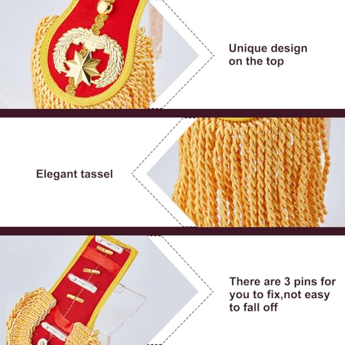 Image of SUPERFINDINGS 2PCS Tassel Shoulder Uniform Fringe Shoulder Red Epaulettes Brooch Pin with Gold Tassel Detachable Fringe Epaulettes Golden Link Chain Epaulet Punk Epaulette for Costume Decor, 28cm /11