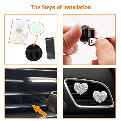 Koaudb 15Pcs Bling Car Accessories Set For Women, Rhinestone Steering Wheel Cover Diamond Center Console Cover Bling Heart Shaped Air Vent Clips Car Decor For Women Girls (Silver) #TOP2