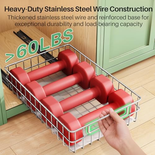 Pull-out-Cabinet-Organizer-Stainless-Steel-2-Pack-Slide-out-Drawer-with-Silent-Full-Extension-Slides-Adhesive-Roll-out-Can-Spice-Storage-Basket-Shelf-Rack-for-Pantry-Kitchen-Bathroom-Home-Closet