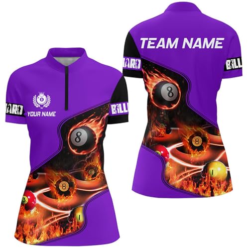 Personalized Master Billiard Balls Flame 3D Women Quarter Zip Shirts Purple Billiard Jersey T0980