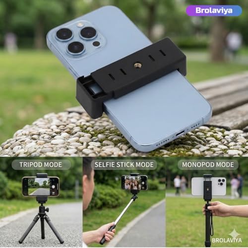 Image of BROLAVIYA 2 Pack Mobile Phone Holder Mount with 1 /4 inch Screw, Adjustable 55-85mm Smartphone Clamp, Tripod & Stand Compatible, Universal Phone Holder for Video Recording, Live Streaming & Photography