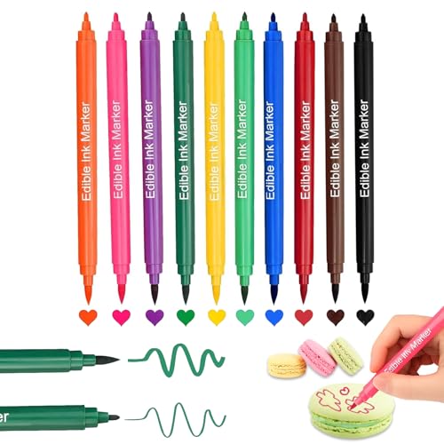 FANWINKJ 10 rotuladores para colorear, rotuladores comestibles, rotuladores comestibles de doble punta, ideales para tartas, galletas, bombones, etc.