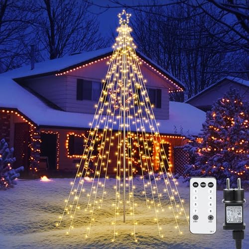 LED Weihnachtsbaumbeleuchtung mit Fernbedienung 30 iBaycon Weihnachtsbeleuchtung Außen mit Stern,2,3M x 12 Girlanden 274...