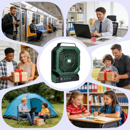Ventilador solar exterior con temporizador y luz LED de 4 velocidades para camping 6