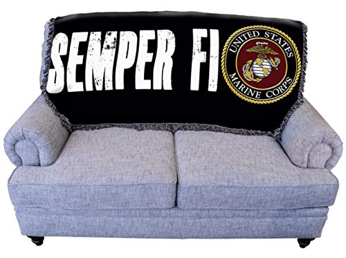 Pure Country Weavers US Marine Corps - Semper Fi Emblem Blanket - Gift Military Tapestry Throw for Back of Couch or Sofa - Woven from Cotton - Made in the USA (61x36)