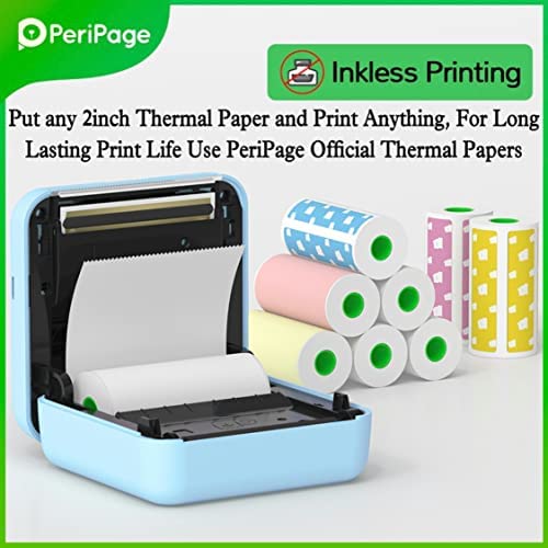Image of PeriPeri PeriPage A6 Mini Thermal Printer (1Year Warranty) Inkless Bluetooth Pocket Printer for Print Picture List Memo Tags Barcode Receipt Labels. (Blue)