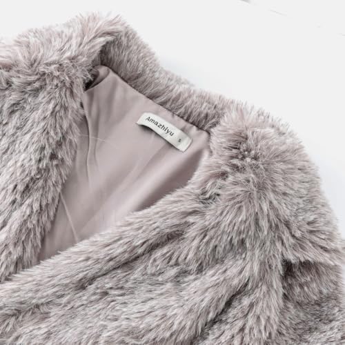 Amazhiyu Women's Faux Fur Lapel Coat Open Front Fluffy Jackets Winter Overcoat3