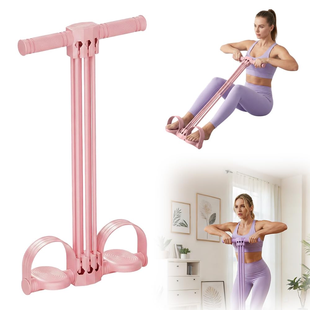 Pedal Resistance Bands With Handles, 2026 New Yoga Resistance Band, 6 Tube Pedal Ankle Puller, Sit Up Exercise Equipment For Full Body Workout, Home Gym Training, Weight Loss, Training (Pink)
