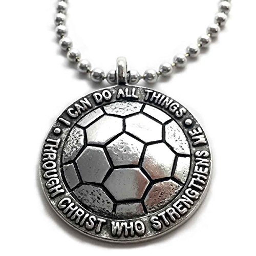 Soccer Necklace I Can Do All Things Through Christ in Antique Silver Finish Phililippians 413