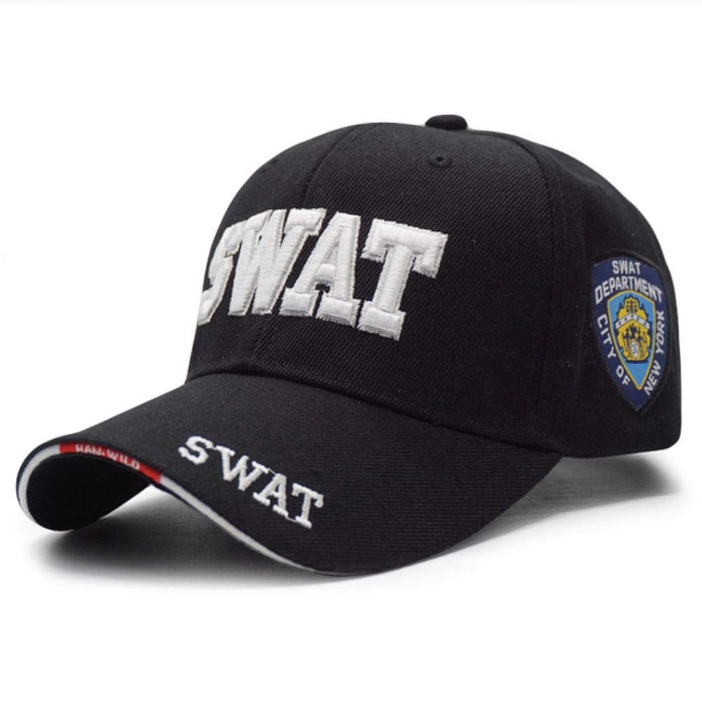 AJSJMen Eagle Swat Tactical Baseball Cap Arcotton Bone Adjustable Male Outdoor Navy Cap Gorras,Swat Black