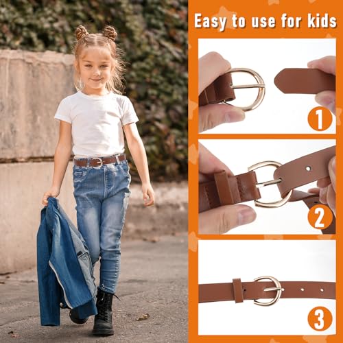 Molain 2 Pack Girls Belt, 32.3 Inch Kids Elastic Belt PU Leather Waist Belt with Double O Ring Buckle for Dress Pants Jeans 5