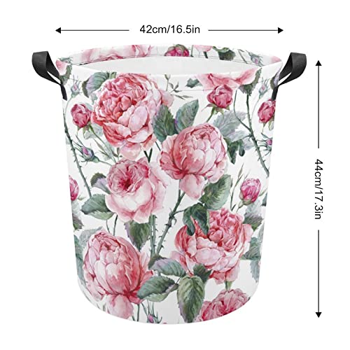 Collapsible Laundry Baskets Watercolor Roses Waterproof Laundry Hamper With Handles Vintage Floral Round For Dirty Clothes，Kids Toys,Bedroom,Bathroom #TOP1