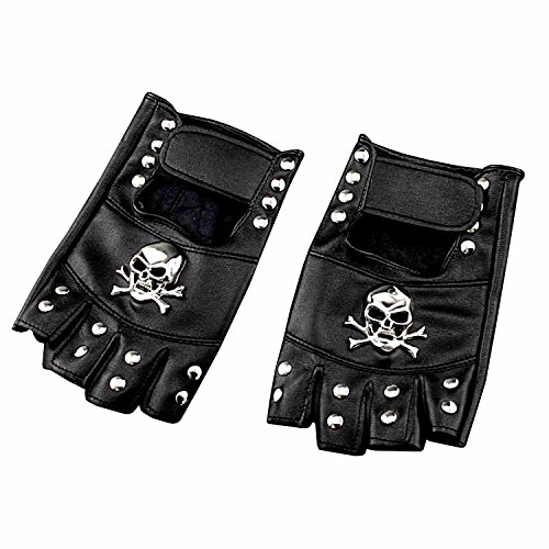 vogueteen Skull Studded Punk Rock Biker Driving Women's Leather Fingerless Gloves One Size