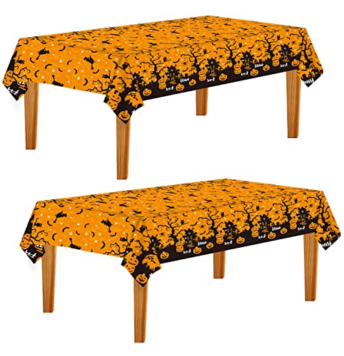 Pobuu 2 Stück Tischdecke Halloween Deko ,wasserdichte Plastik Halloween Kürbis Gruselige Tischdecke,für Halloween,Feste, Party, Hochzeiten Dekoration,220cm x130cm Cover