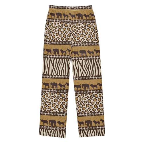 ZZXXB Elephant Giraffe Leopard Print Boys Long Pants Soft Trousers Elastic Waist Kids Lounge Bottoms with Pockets S-XL