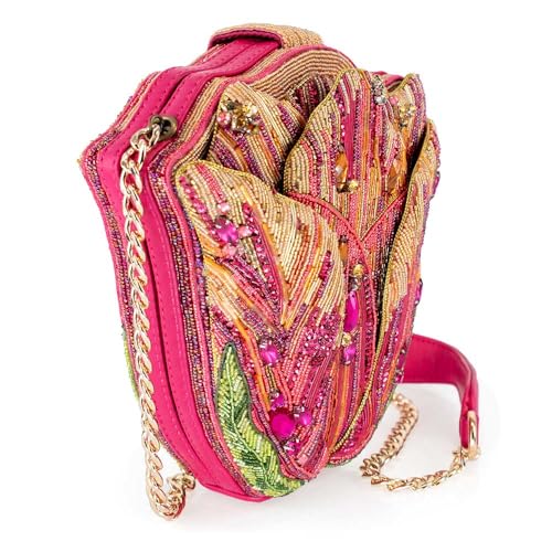 Mary Frances Treasured Tulip Beaded Handbag Flower Shape Crossbody Novelty Bag, Pink3