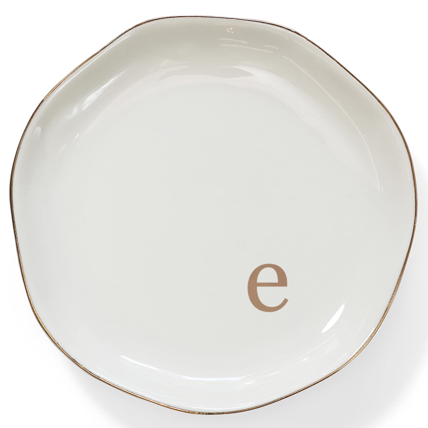 HOME SMILE Initials Ring Dish Jewery Tray with Personalized E-Monogrammed Engagement Wedding Gifts for Friends,Sister,Birthday Christmas Gifts for Women,Ceramic White