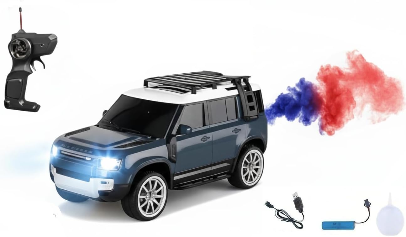 Jack Royal High-Speed Off-Road Defender Rover Rc Car with Double Smoke Exhaust & Dual Light Racing Car Toy Vehicle Remote Control Car for Kids (Rechargeable) (Blue)