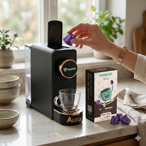 Image of UNNWIND Coffee Pods & Capsules Variety | Aluminium Capsules Compatible with Nespresso Original Line | Dark to Medium Dark Roast | Intensity 7-9 | 10 Pods per Pack (Ebony)
