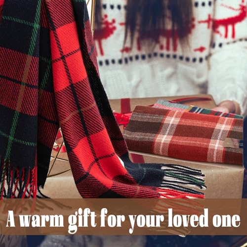 Winter Scarf for Women Red Green Plaid Scarf w/fringe Tartan Cashmere Feel Pashmina Shawl Soft Warm Chunky Scarves4