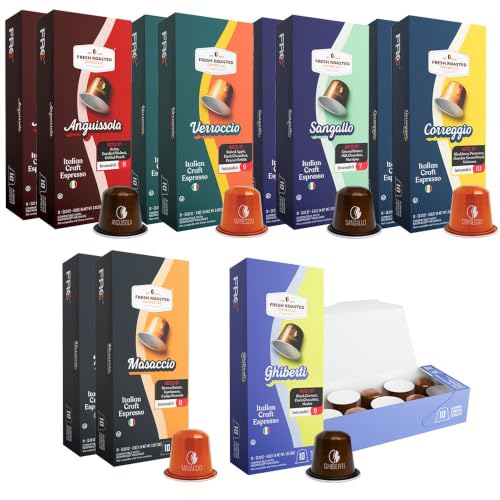 Fresh Roasted Coffee, Italian Craft Espresso Variety Espresso Capsules for Nespresso OriginalLine, Kosher, 120 Recyclable Aluminum Capsules