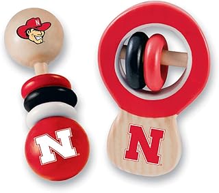 BabyFanatic Wood Rattle 2 Pack - NCAA Nebraska Cornhuskers - Officially Licensed Baby Toy Set