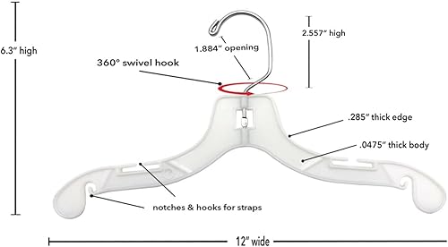 Miniatura 4 de NAHANCO Perchas de plástico para camisas para niños, peso superpesado, 12 pulgadas, color blanco Blanco,Negro,2-Negro,Claro,Clear W/Long