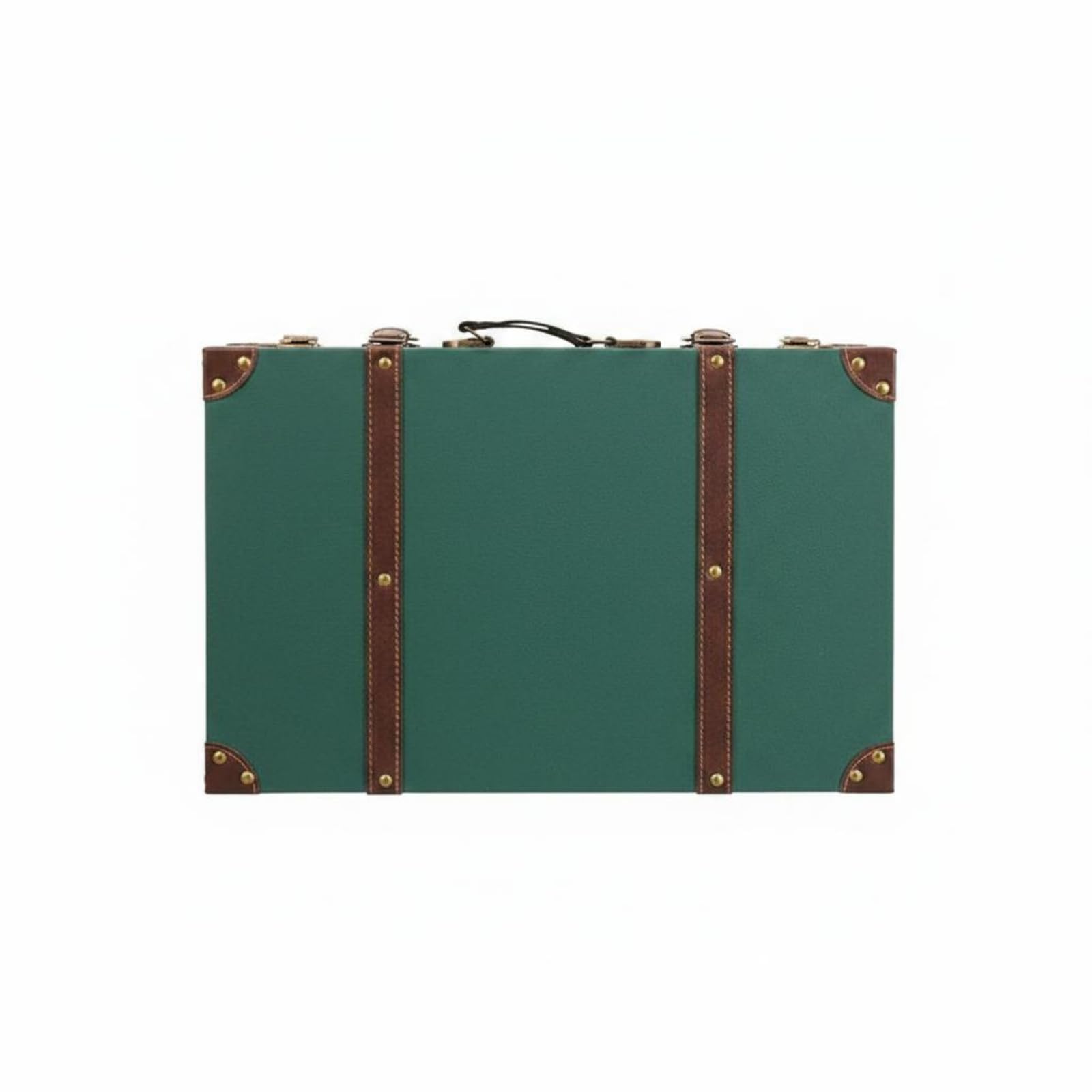 Leather-Like Vintage Suitcase Trunk Stitched Trim Hard-Sided Suitcase Metal Corner Guards Retro Display Trunk Rivet Hardware for Prop Use, Green L|Home & Garden | Furniture-image-37