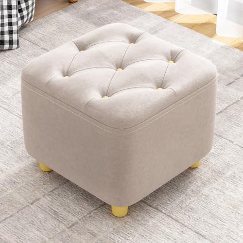 Fohome Small Footstool Ottoman Lightweight Rectangular Footrest for Living Room & Office Soft Padded Compact Stool Modern Minimalist Design (Beige)