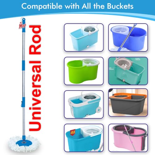 Image of Mr.Mop 360 Spin Universal Blue Stick Rod with 2 Microfibre White Refills - Magical Extendable Handle Pocha for Floor Cleaning