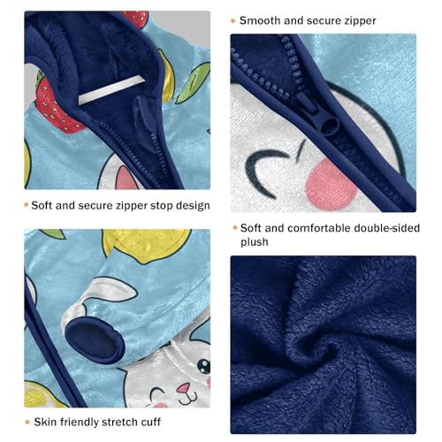 Cute Rabbit and Lemon Girls Fleece Jacket Girls Fall Jacket Girls Zip Up Hoodie Girls Sherpa Jacket 2-10T3