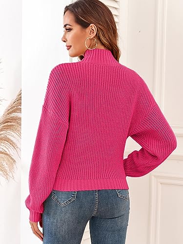 Image of ZAFUL Women's Cropped Turtleneck Sweater Lantern Sleeve Ribbed Knit Pullover Sweater Jumper