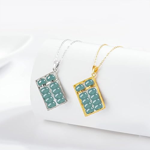 Miniatura 6 de FitJinZun Chinese Natural Blue Jadeite Necklace for Women, Genuine Square Abacus Pendant with Bead, Good Luck Jewelry Fortune Gift for Her, 18inches