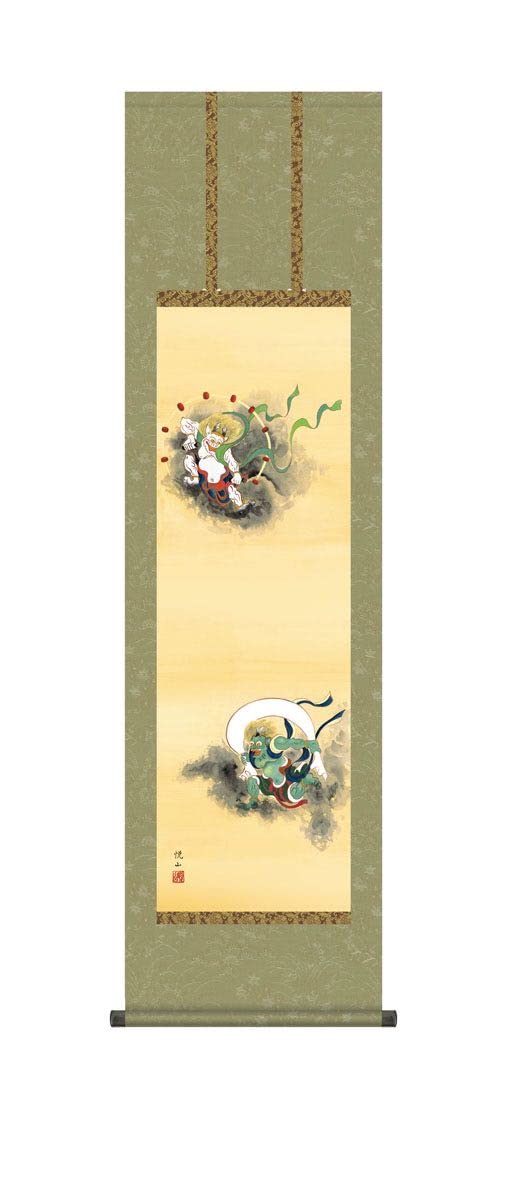 Amazon｜10年保証 掛け軸 風神雷神 (ふうじんらいじん) 斎藤悦山 洛彩