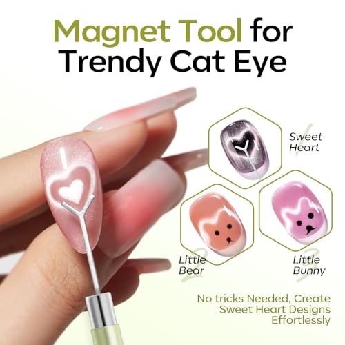 Image of modelones Cateye Gel Polish Nail Magnet Set, 6PCS Cat Eye Magnet Tool with Liner Nail Brush for Gel Swirl Nails Strong Magnetic Nail Art Wand, Glass Bead& French Tip for DIY Nail Lovers