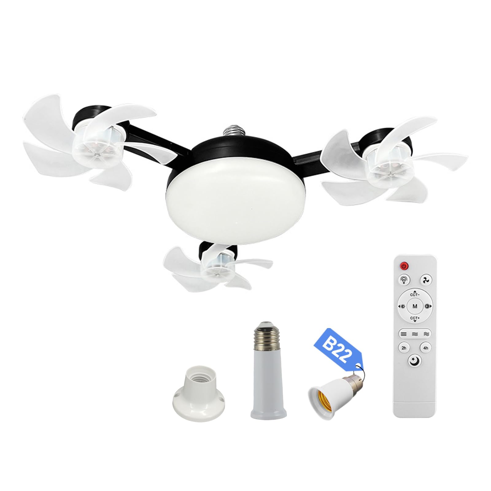 E27 Dimmable LED Socket Drone Fan Light with RC & Extension Rod Screw in Ceiling Fan Lamp 3-Speed 2 in 1 Hanging Fans for Bedroom Kitchen Working Space