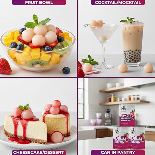 Fusion Select 1 Pack Canned Lychees in Syrup - Ready to Serve Canned Lychee Fruit - Peeled Whole in Heavy Syrup - For Bubble Tea, Boba Topping, Desserts, Garnishes, Fruit Salad - 20oz