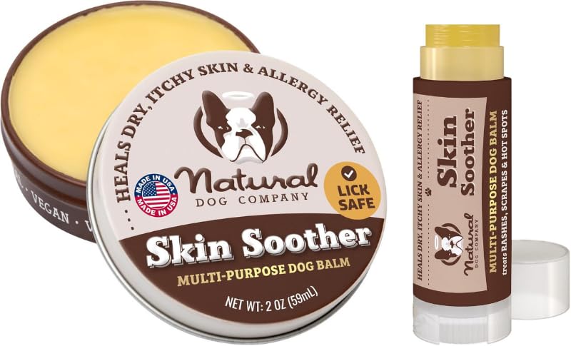 Natural Dog Company Skin Soother Bundle, Includes 2oz Tin + 0.15oz Stick, All Natural Healing Balm for Dogs, Relieves Dry, Itchy Skin, Treats Skin Irritations, Wounds, Hot Spots, Dermatitis