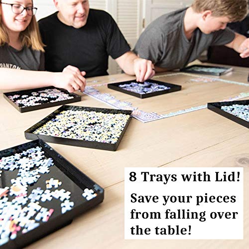 Puzzle Sorting Trays with Lid Stackable Sorter Black 9" x 9" Jigsaw Puzzle Accessories Storage for Adults Organizer Hold Up to 1000 to 1500 Pieces Table Space Saver Gift for Puzzle Lovers